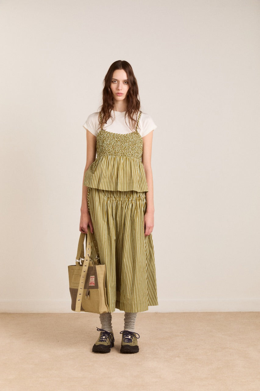 CASPIA VOLUME MIDI SKIRT - BASIL STRIPE Damson Madder