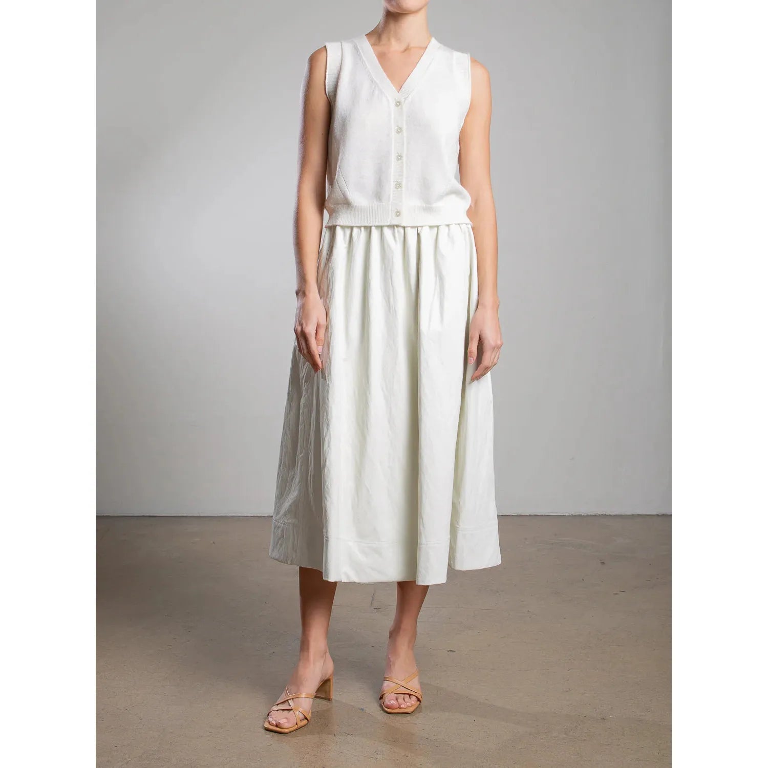 Dark Gray Claudia Skirt in Faux Leather-Ivory