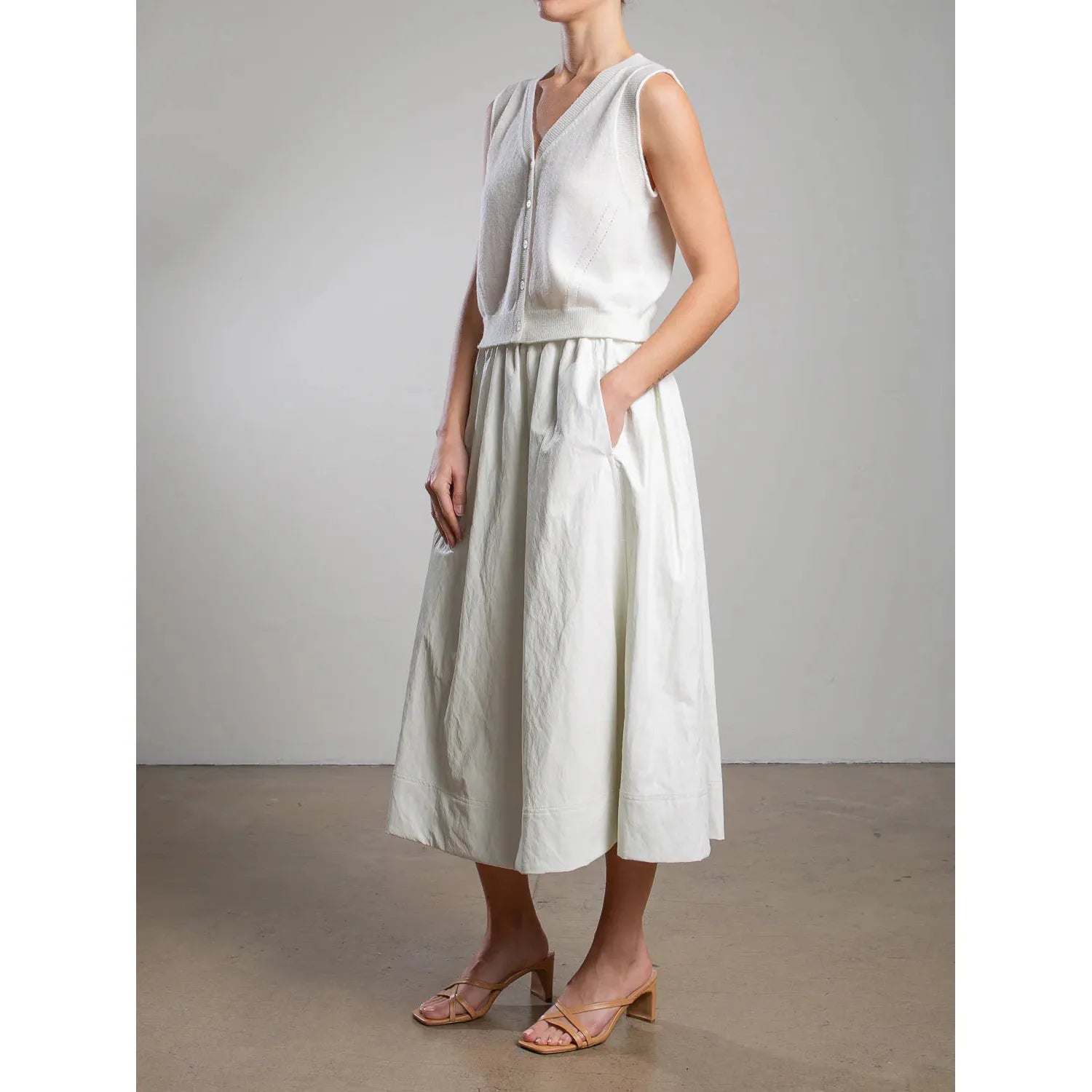 Dark Gray Claudia Skirt in Faux Leather-Ivory