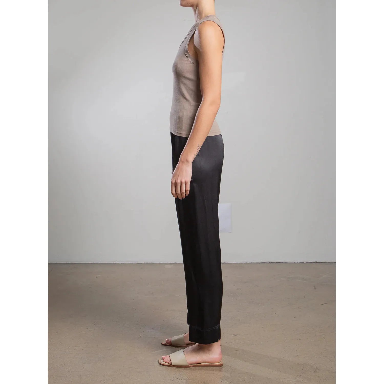 Dark Gray Calen Pant in Vintage Satin