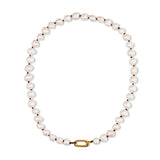 Pearl Necklace with Ribbed Heart of Gold Charm