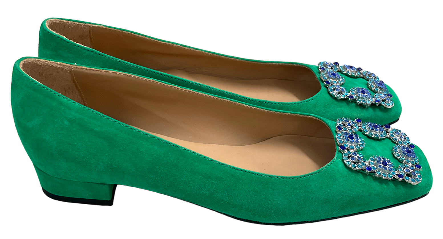 Ann Mashburn Buckle Shoe in Green Suede