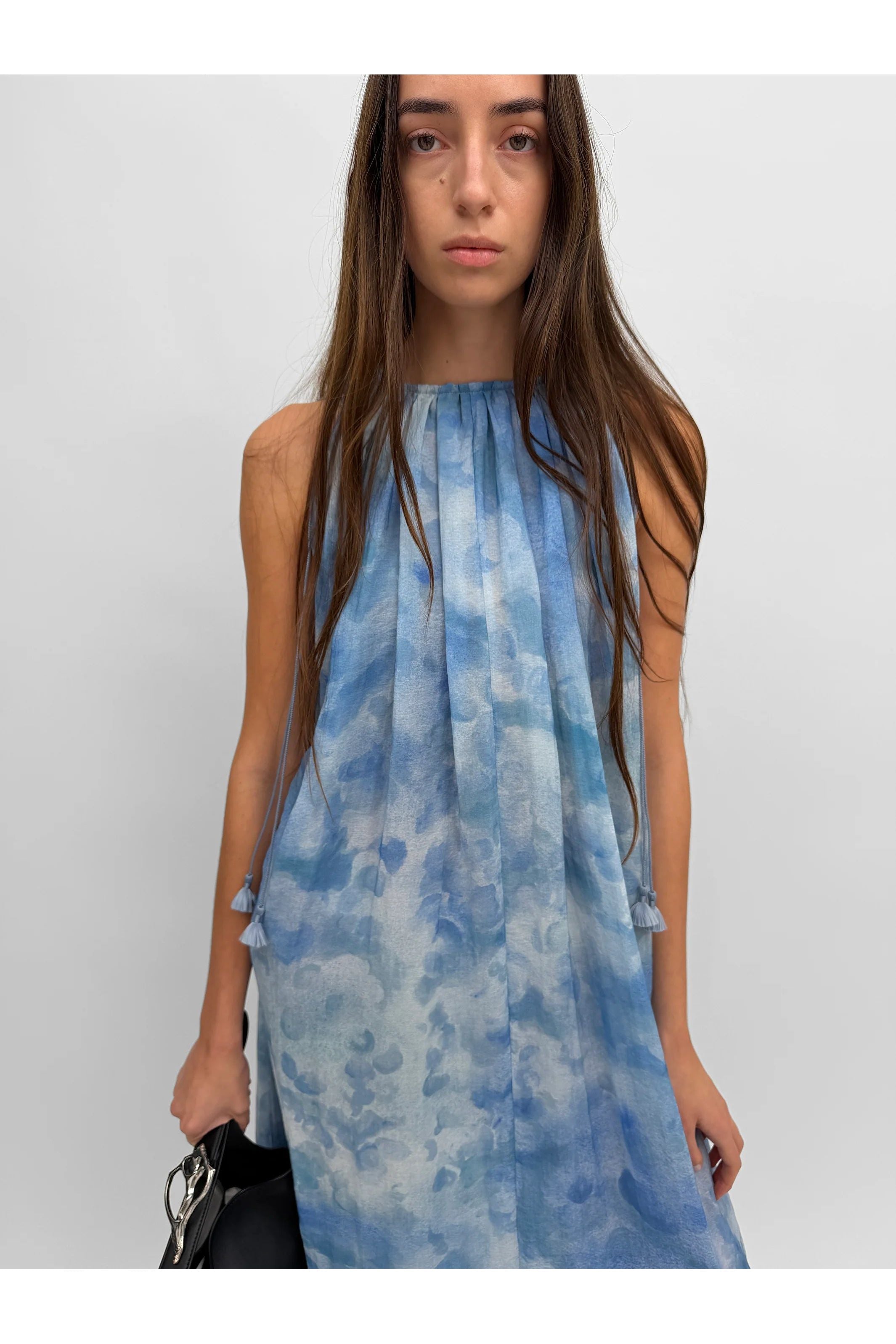 The Lobelia maxi halterneck dress in Clouds Rodebjer