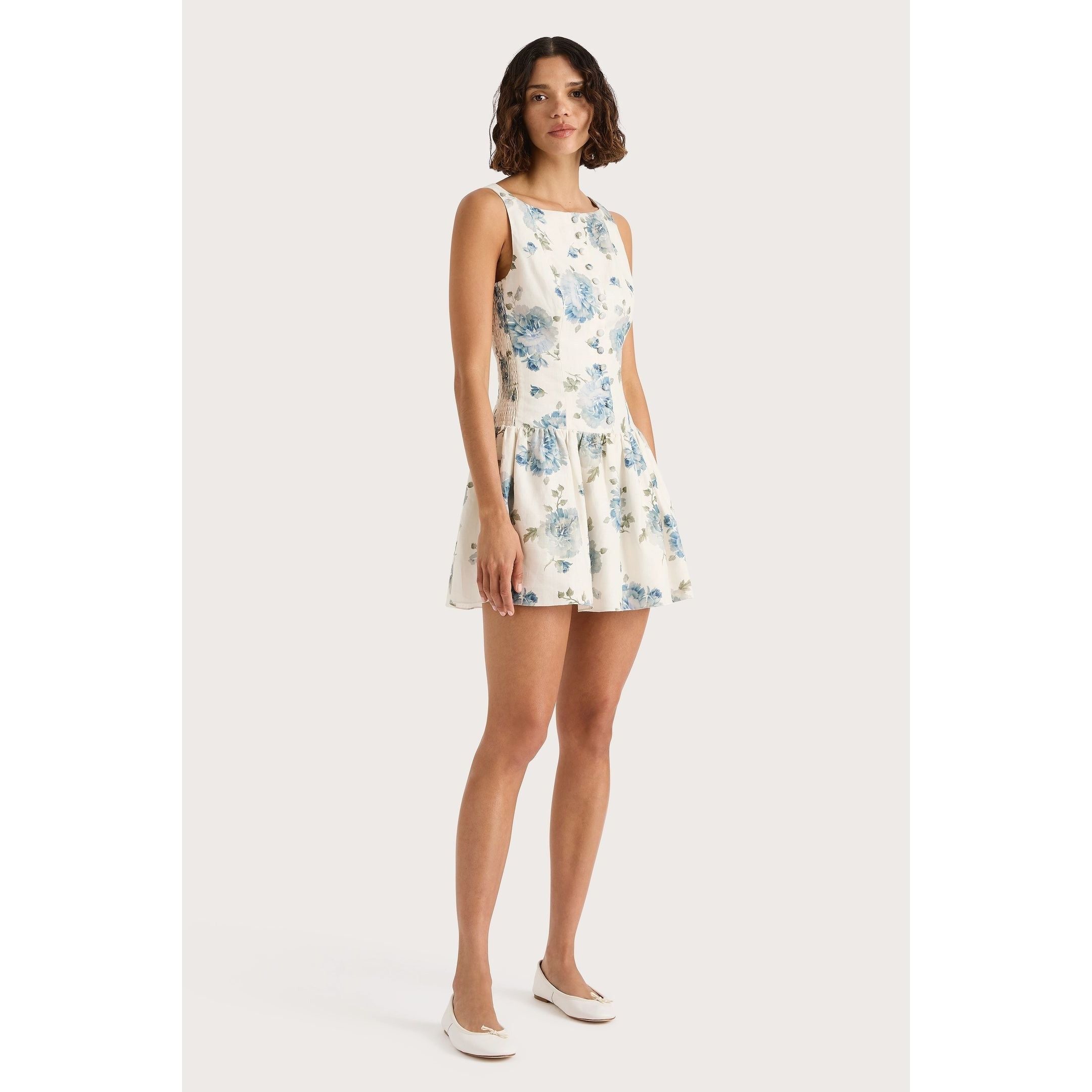 Faithfull Blair Mini Dress Cecile Floral Pale Blue
