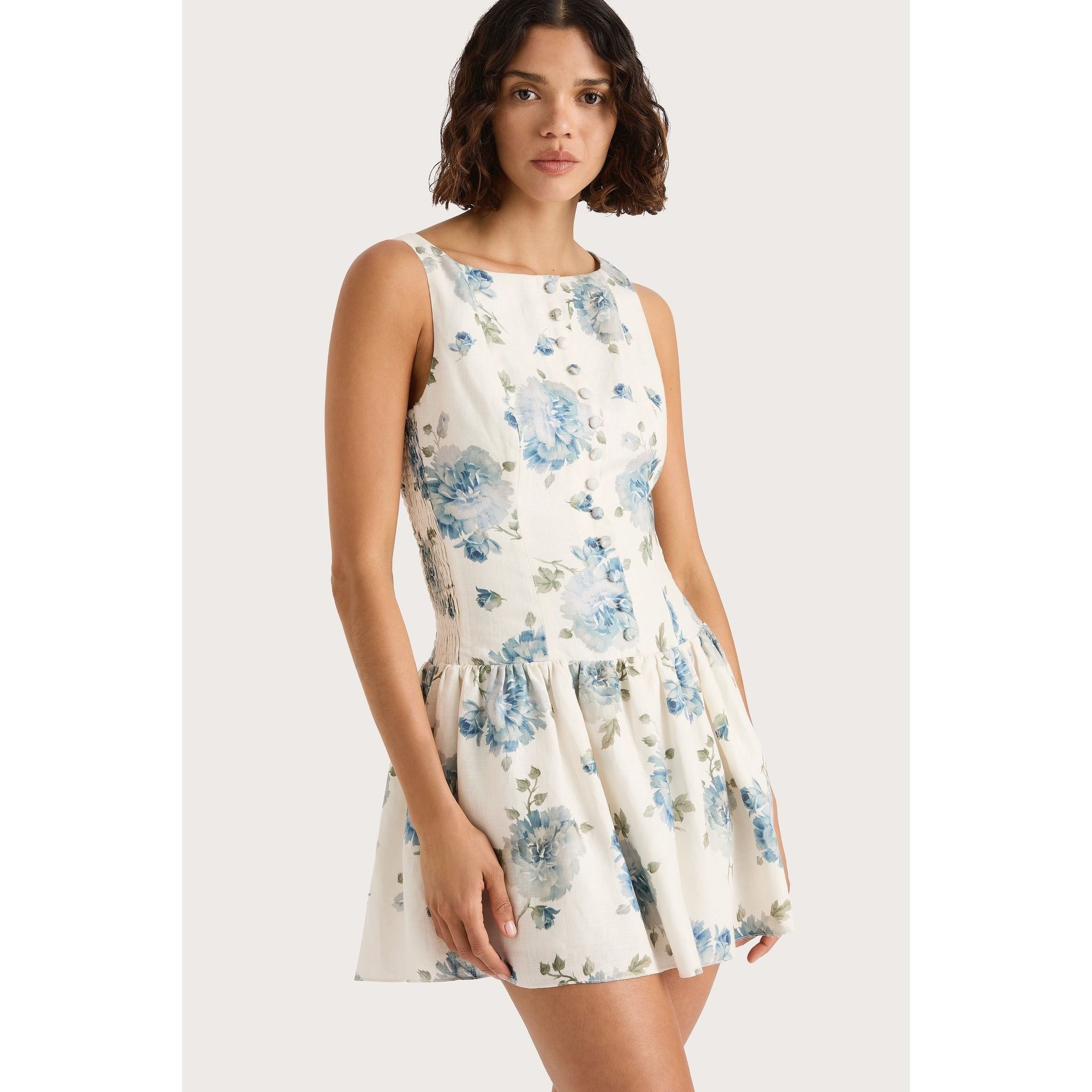 Faithfull Blair Mini Dress Cecile Floral Pale Blue