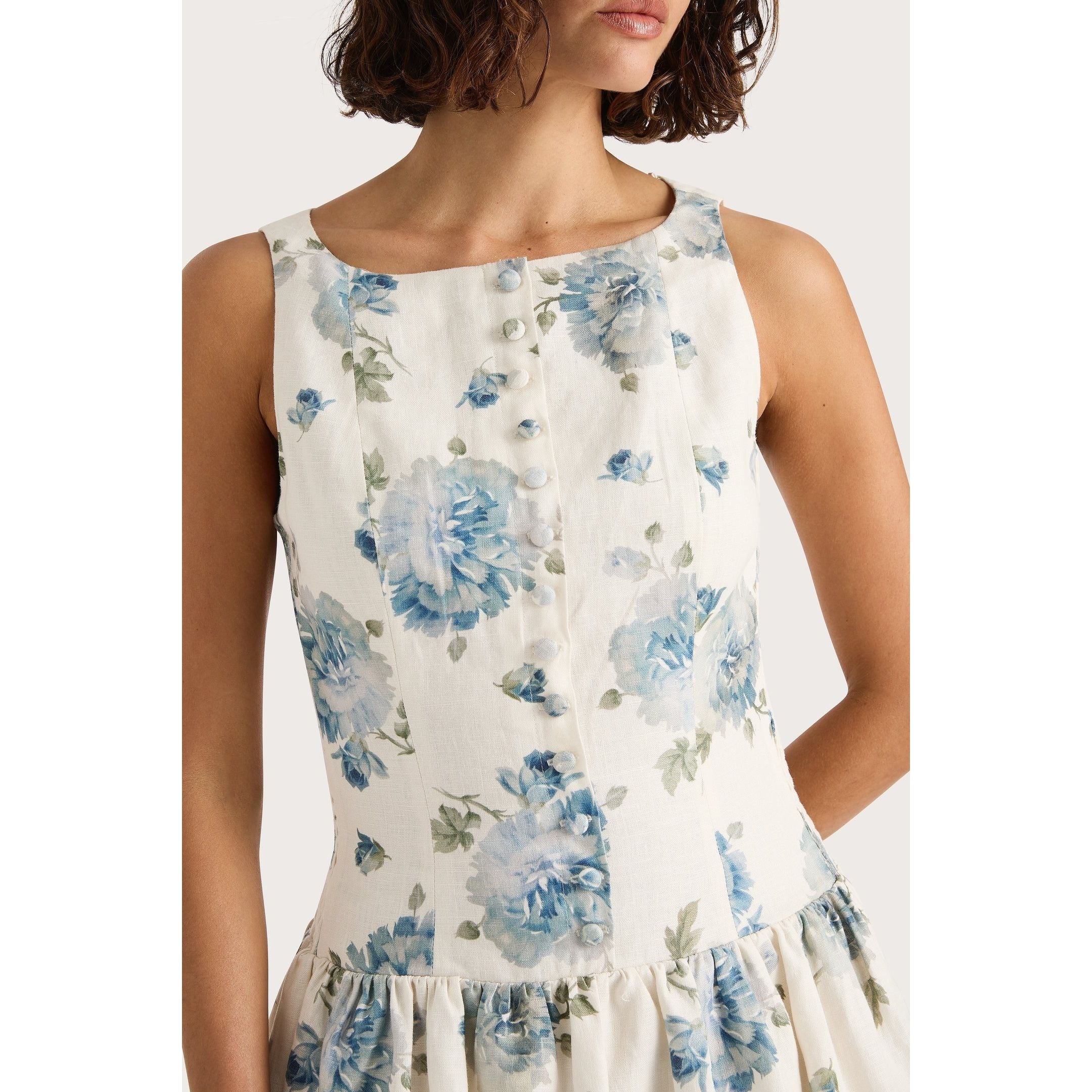 Faithfull Blair Mini Dress Cecile Floral Pale Blue