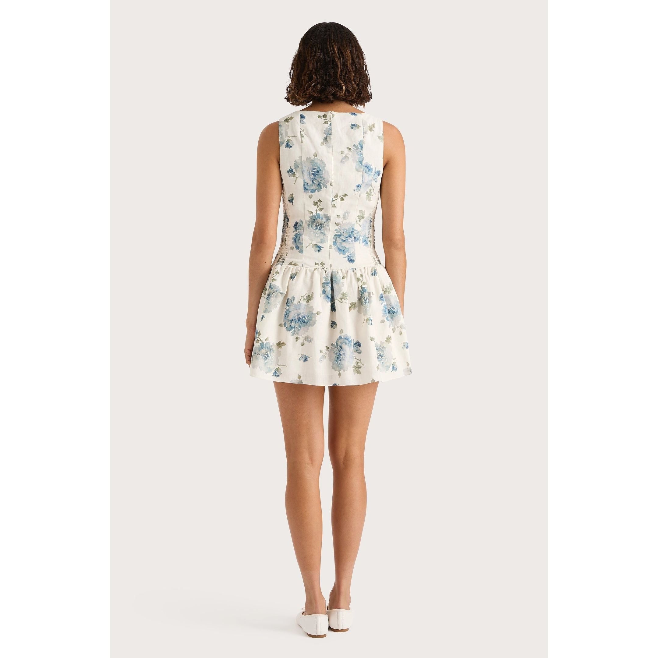 Faithfull Blair Mini Dress Cecile Floral Pale Blue