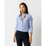 Ann Mashburn Frill Shirt Blue Bengal Stripe Poplin