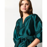 Ann Mashburn Trapunto Blouson Dress Peacock Silk Wool
