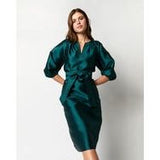 Ann Mashburn Trapunto Blouson Dress Peacock Silk Wool