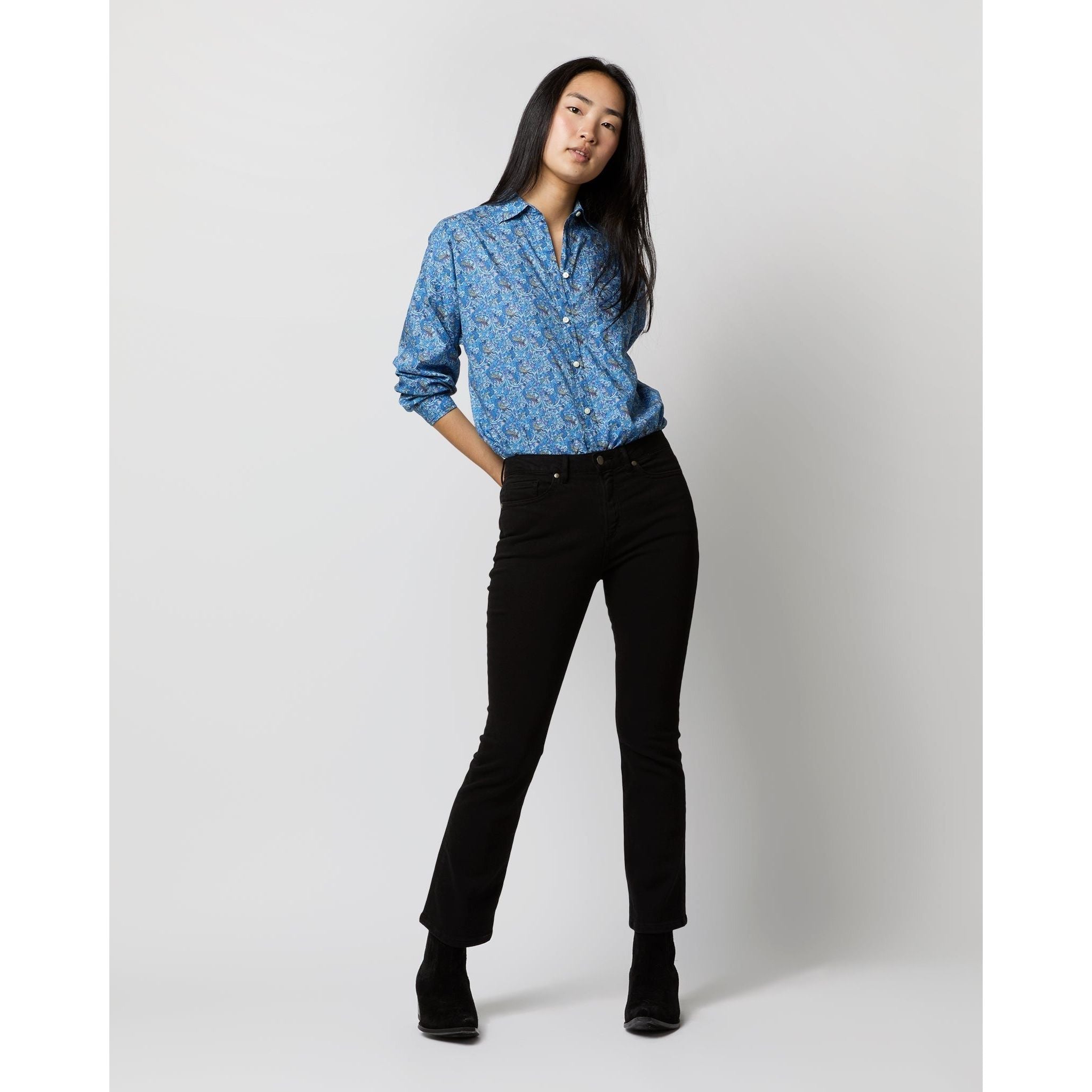 Ann Mashburn Weekender Shirt Blue Eden's Awakening Liberty Fabric