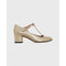Beige T-Strap Mary Jane Block Heel Plantino Leather