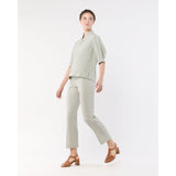Ann Mashburn Fayette Flare Cropped Pant Olive Small Bengal Stripe Stretch Seersucker