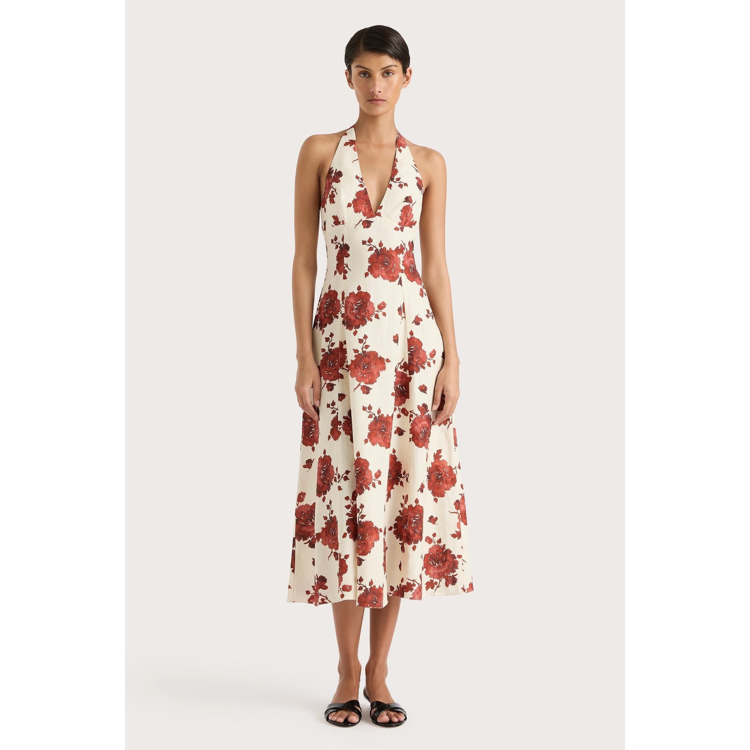 Faithfull Marais Midi Dress Cecile Floral Garnet