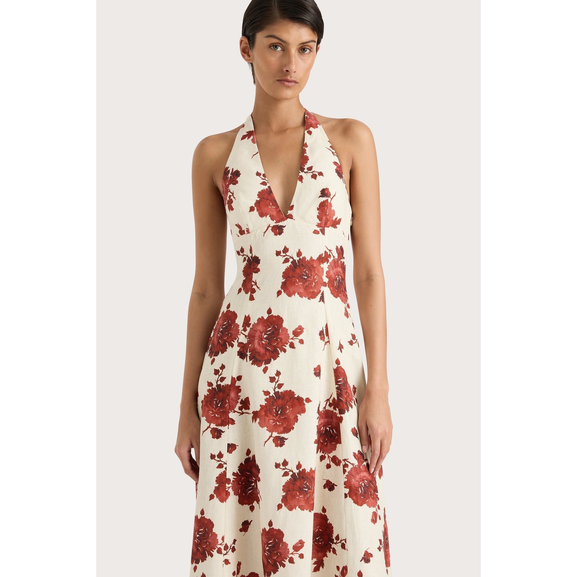 Faithfull Marais Midi Dress Cecile Floral Garnet