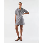 Lavender Ann Mashburn Elbow Sleeve Frill Dress Navy/Ivory Small Gingham Silk Shantung