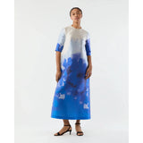 Lavender Ann Mashburn Paige Maxi Dress Blue Watercolor Printed Mikado