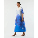 Lavender Ann Mashburn Paige Maxi Dress Blue Watercolor Printed Mikado