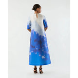 Lavender Ann Mashburn Paige Maxi Dress Blue Watercolor Printed Mikado