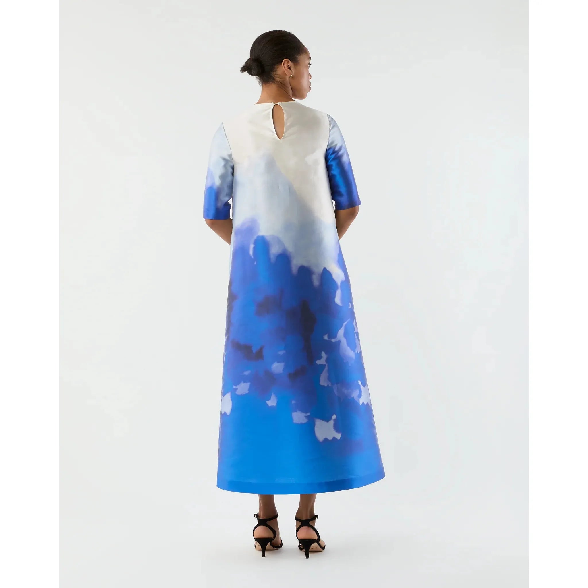 Lavender Ann Mashburn Paige Maxi Dress Blue Watercolor Printed Mikado
