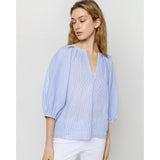 Light Gray Ann Mashburn Victoria Blouse Sky/White Small Bengal Stripe Linen