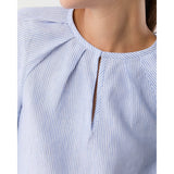 Light Gray Ann Mashburn Victoria Blouse Sky/White Small Bengal Stripe Linen