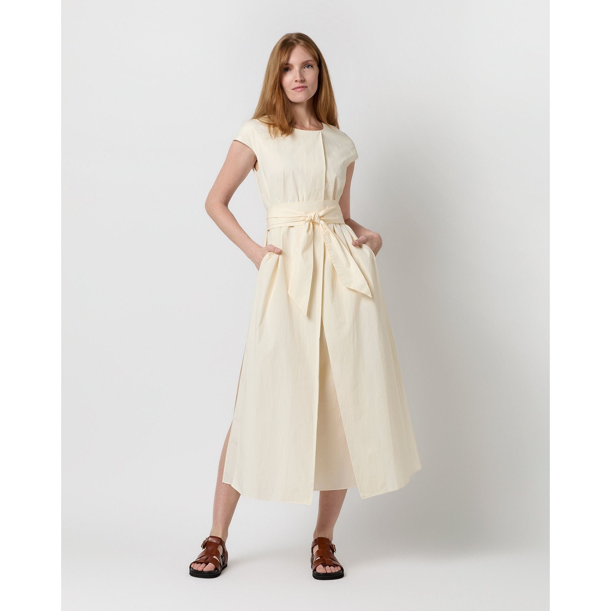 Light Gray Ann Mashburn Scarlett Dress Natural Paperweight Stretch Cotton