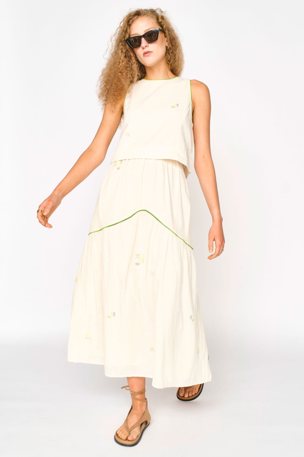 Brighton Skirt in Lime Jamdani MIRTH