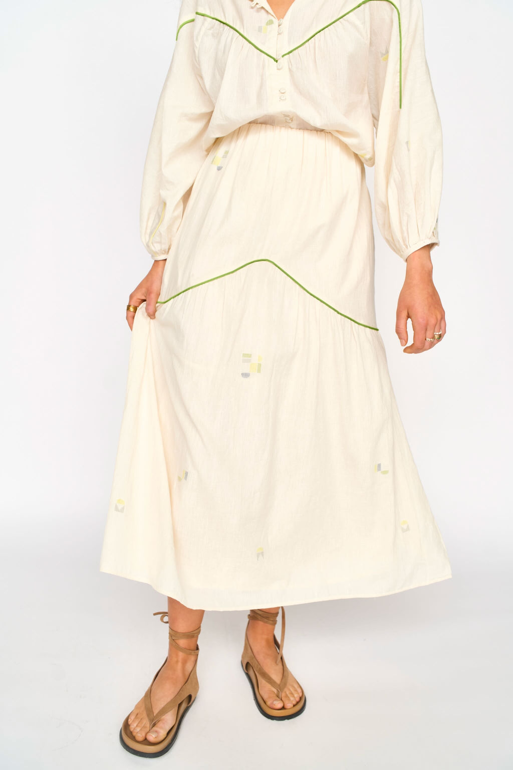 Brighton Skirt in Lime Jamdani MIRTH