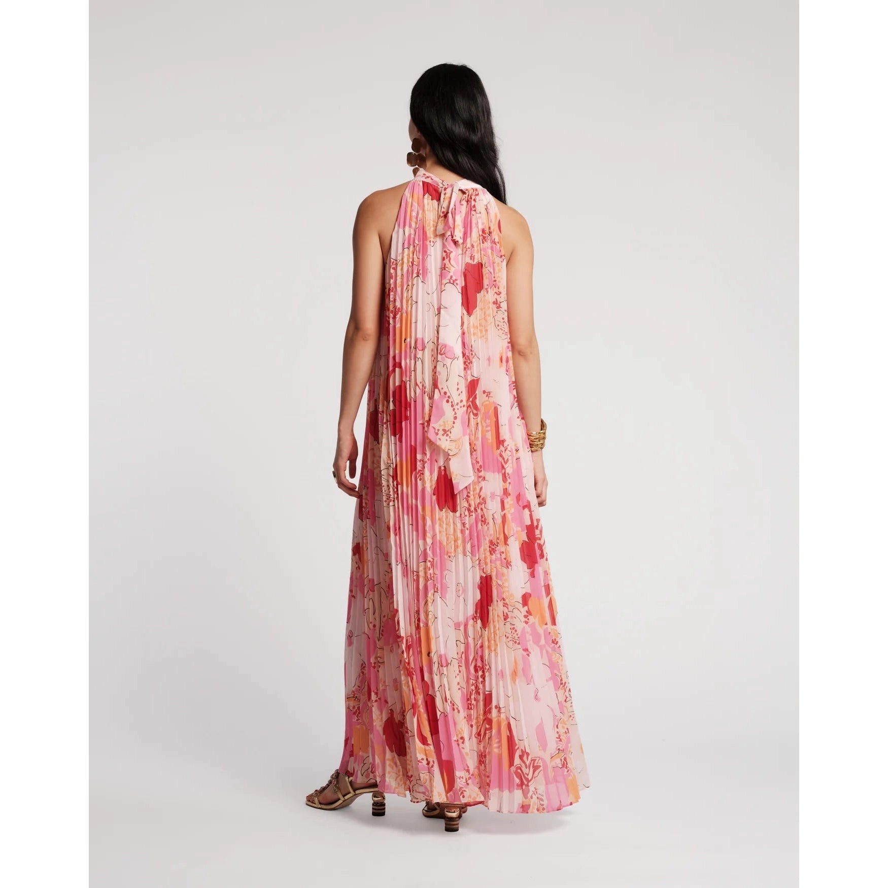 Slim Pleated Maxi Dress Wild Tulip Poly Pink/Multi Frances Valentine