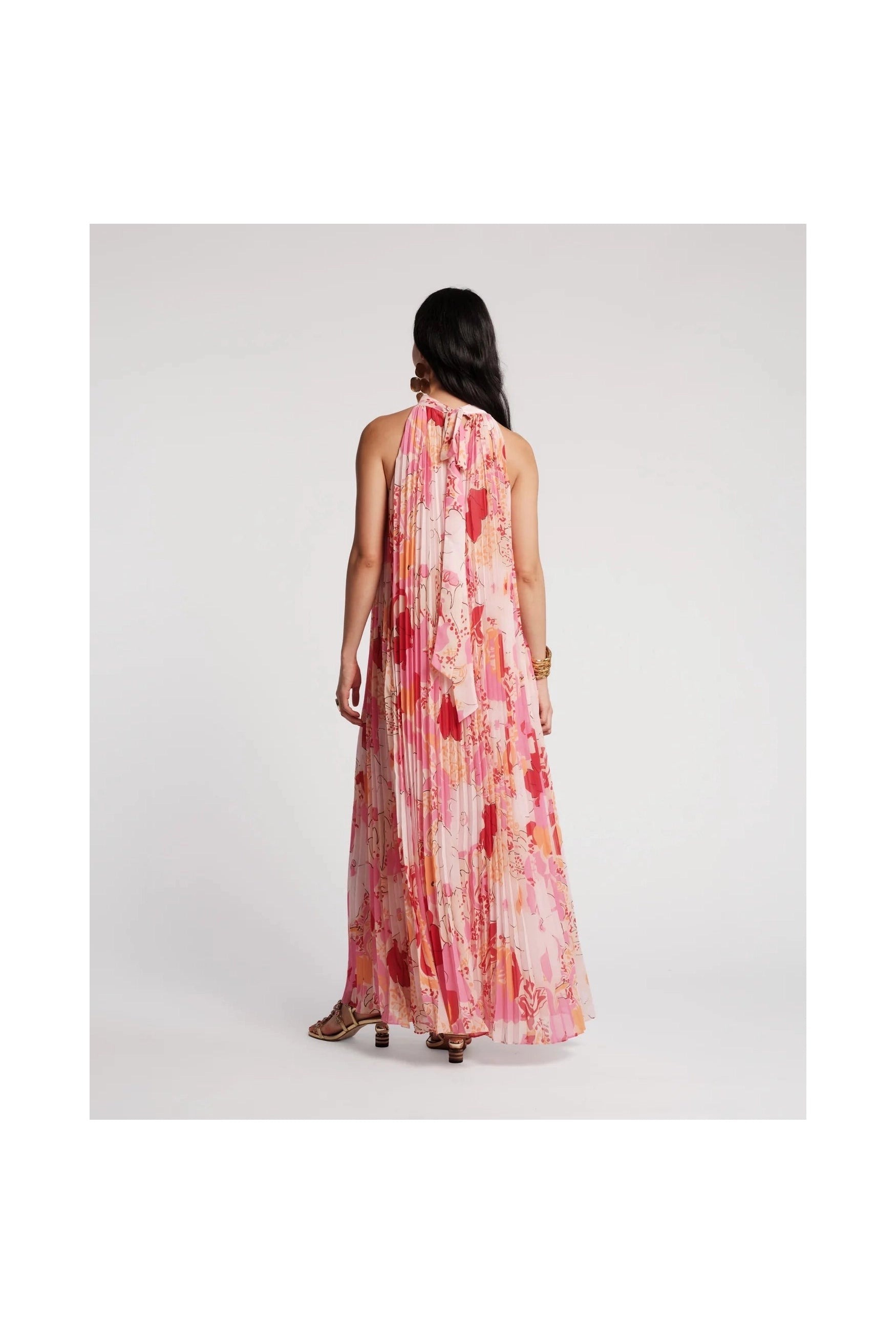 Slim Pleated Maxi Dress Wild Tulip Poly Pink/Multi Frances Valentine