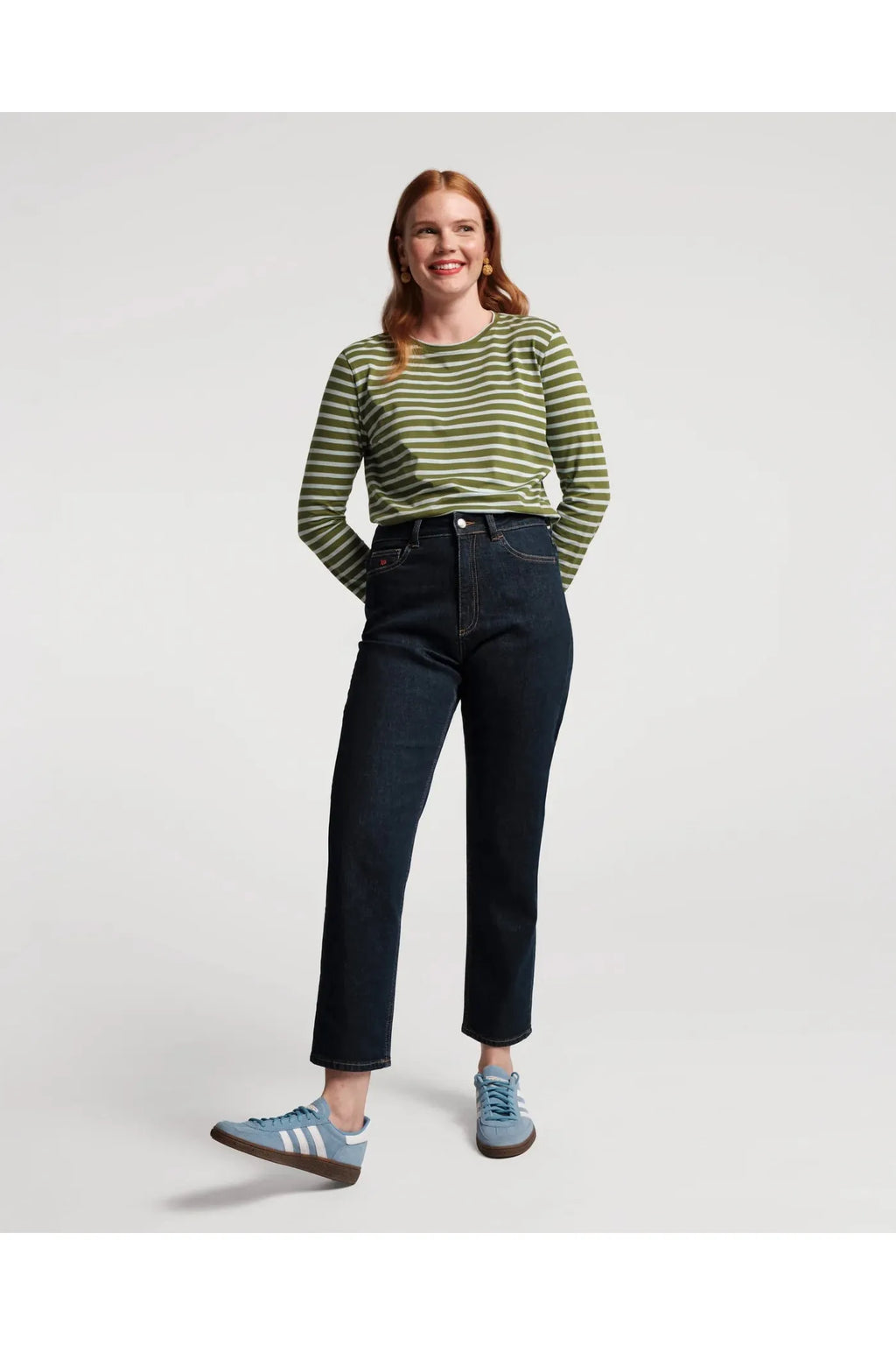 Long Sleeve Striped Green/ Light Blue Frances Valentine
