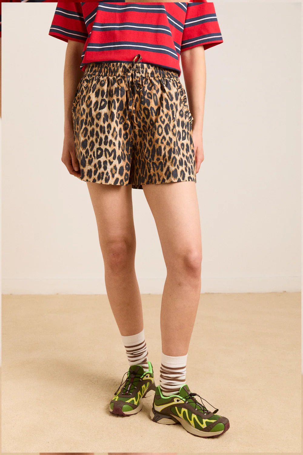 Pull on Shorts - Leopard Damson Madder