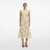 YELLOW CROCHET LACE MIDI DRESS SELF-PORTRAIT