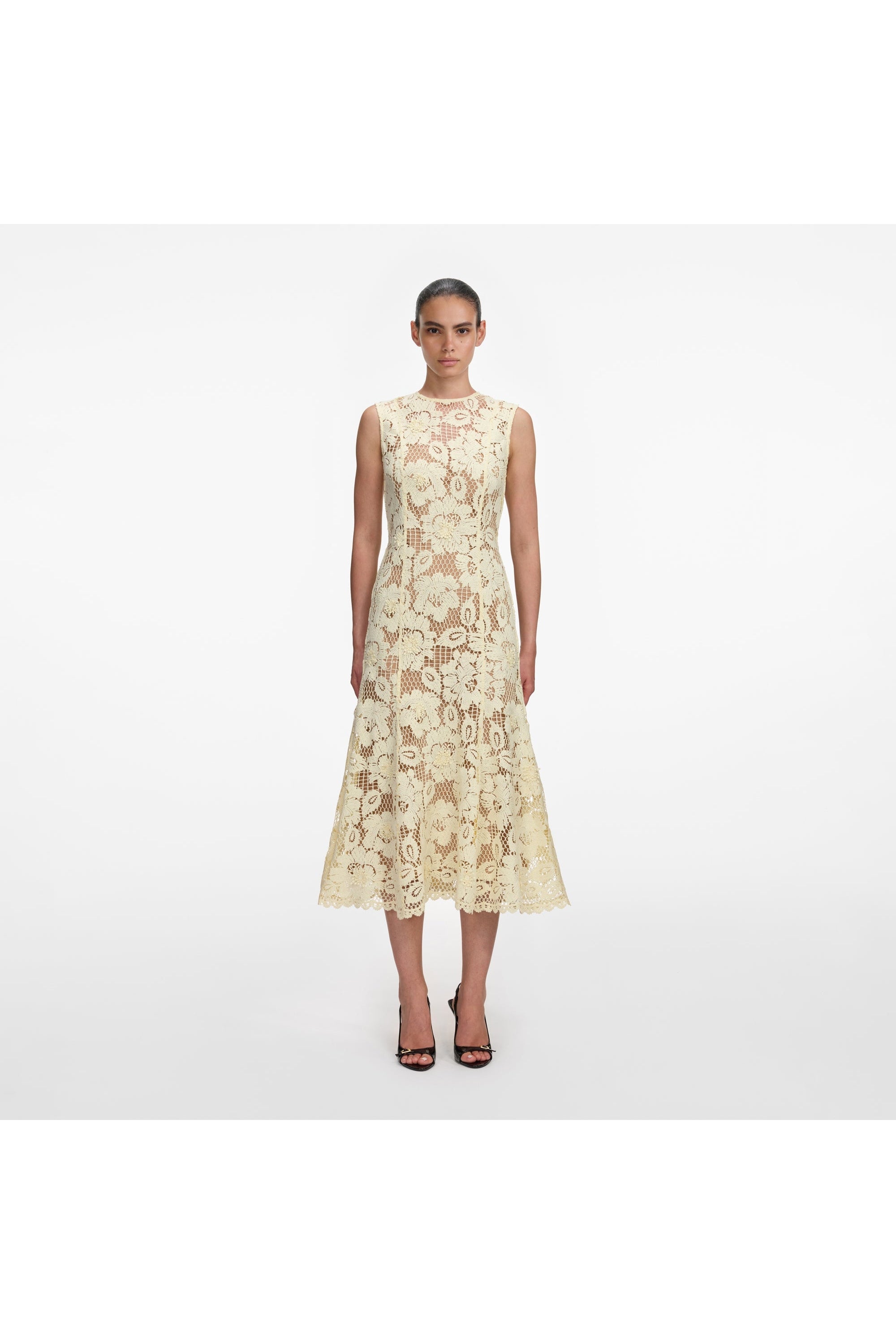 YELLOW CROCHET LACE MIDI DRESS SELF-PORTRAIT