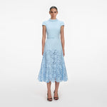 BLUE CREPE LACE MIDI DRESS SELF-PORTRAIT