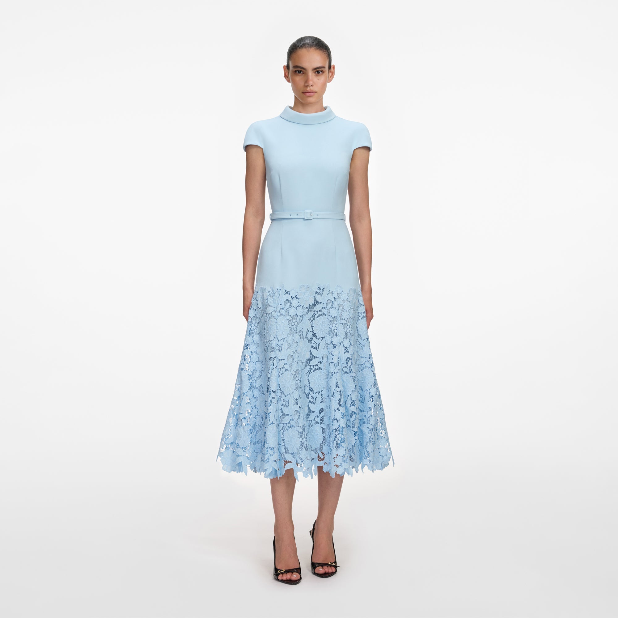 BLUE CREPE LACE MIDI DRESS SELF-PORTRAIT