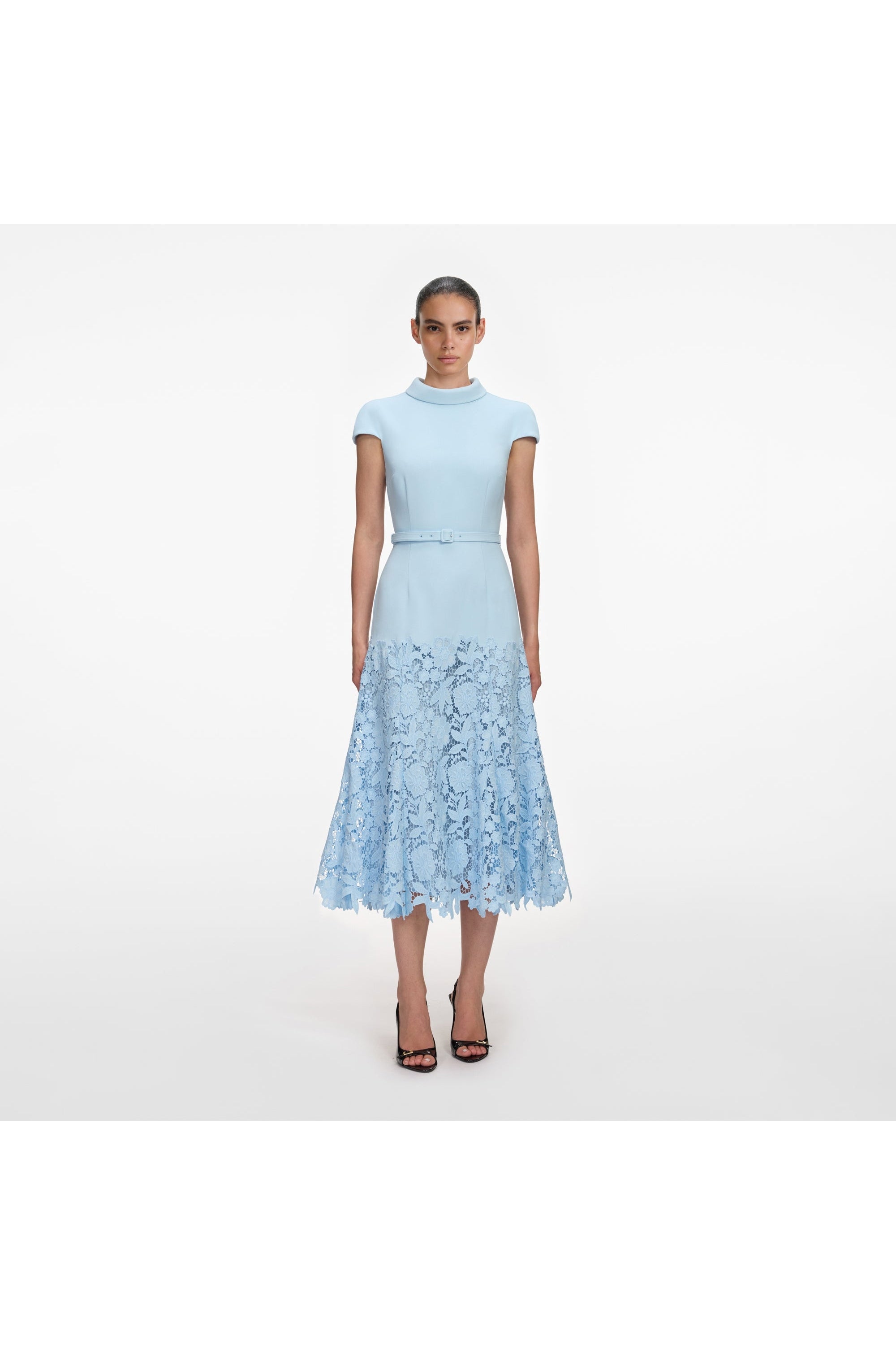 BLUE CREPE LACE MIDI DRESS SELF-PORTRAIT