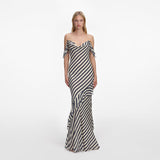 NAVY STRIPE GEORGETTE MAXI DRESS SELF-PORTRAIT