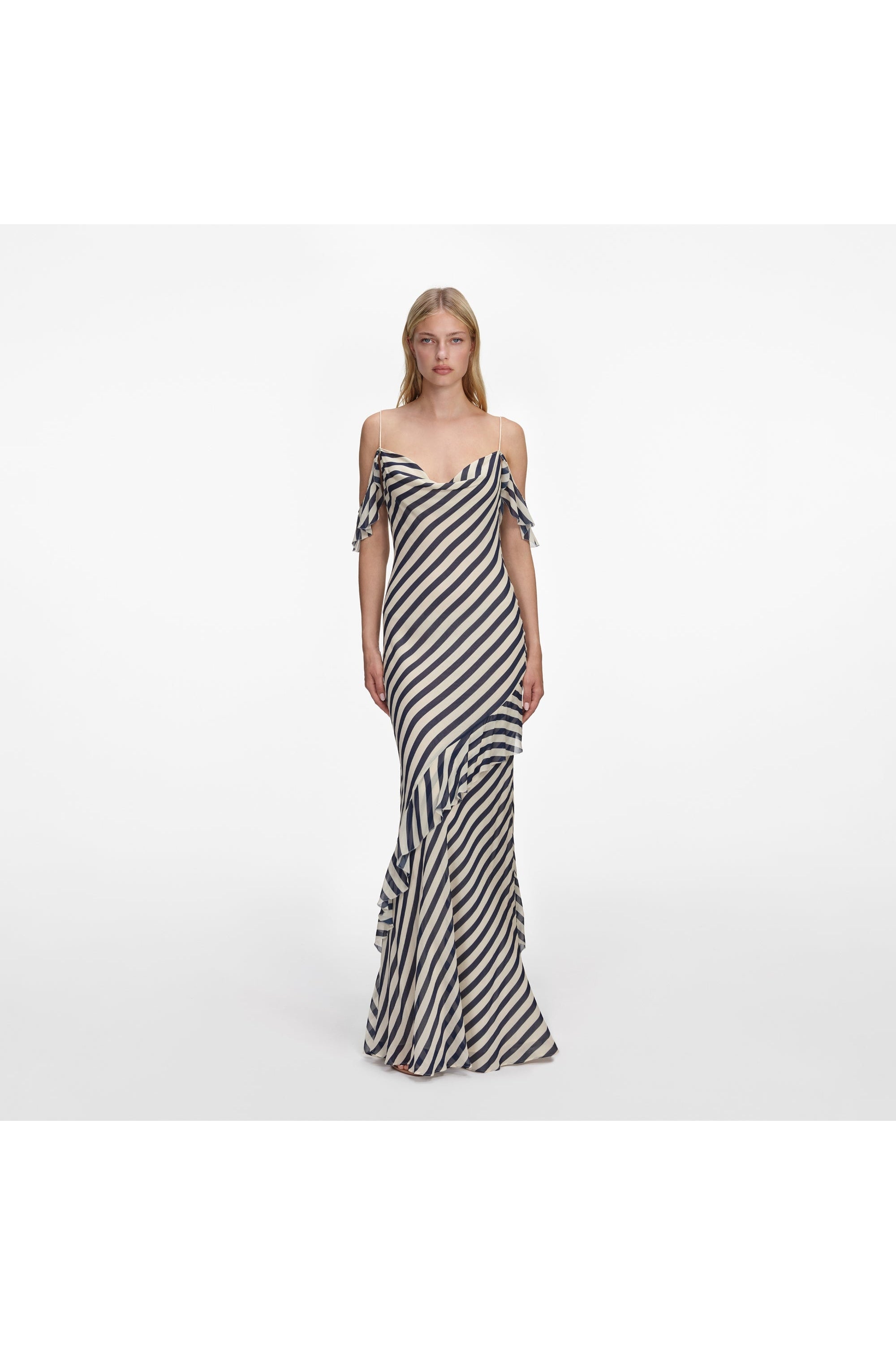 NAVY STRIPE GEORGETTE MAXI DRESS SELF-PORTRAIT