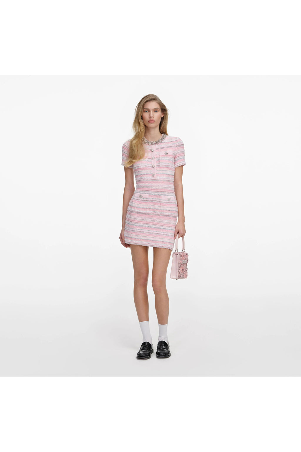 Pink Textured Knit Mini Dress SELF-PORTRAIT