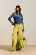SILVIA COTTON MERINO BLEND POLO JUMPER - BLUE/MINT Damson Madder