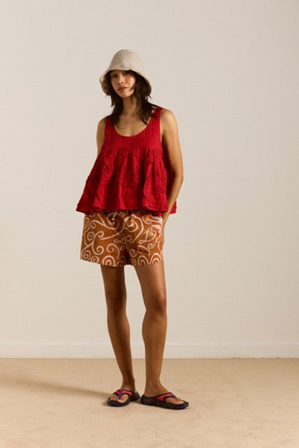 STELLA RUFFLE CAMI - RED Damson Madder