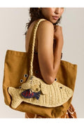 RAFFIA FISH BAG WITH BAG CHARM - NATURAL Damson Madder