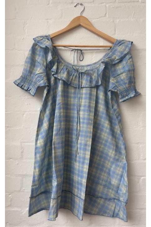 HARLOW MINI NIGHT DRESS - BUTTER BLUE CHECK Damson Madder