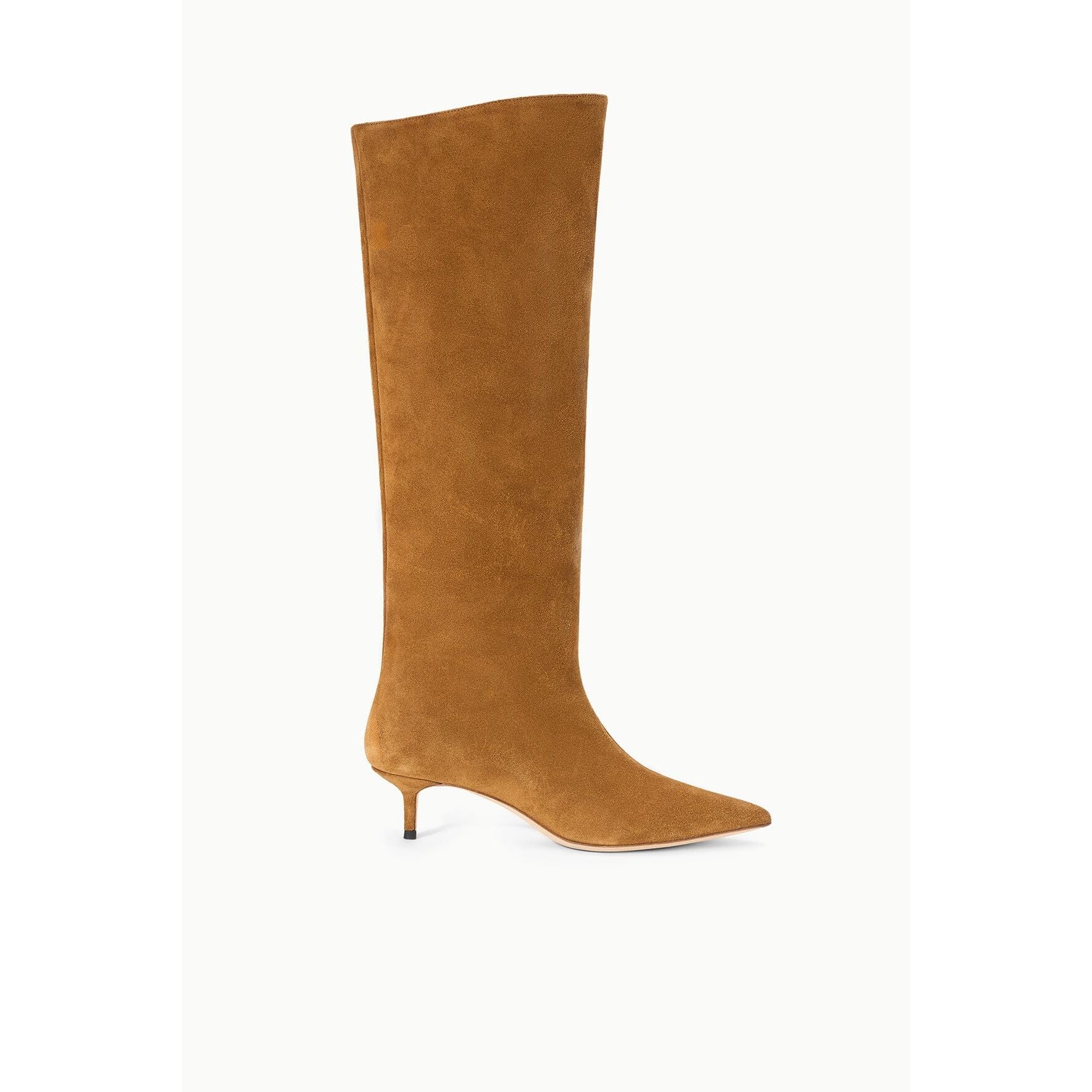 Brown knee-high boot on a white background