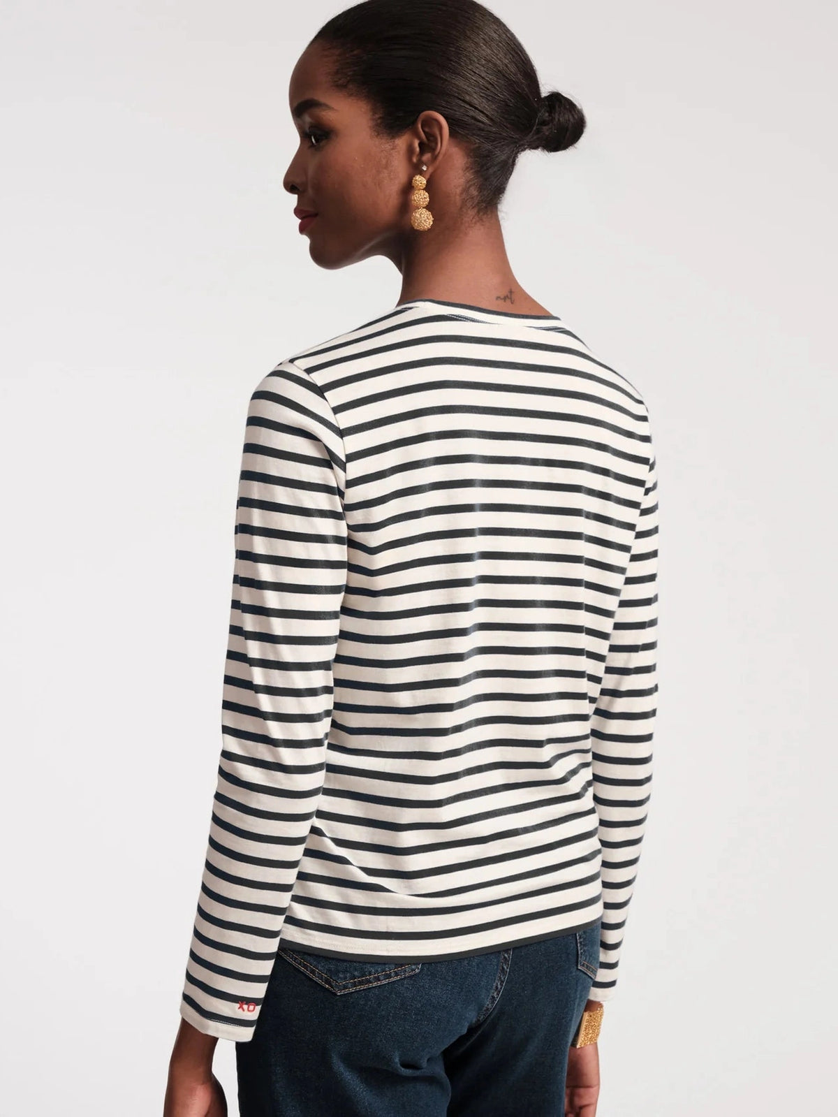 Long Sleeve Striped T Shirt Oyster/Black Frances Valentine