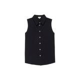 Donni Sandwash Cotton Sleeveless Shirt Black - Primm's