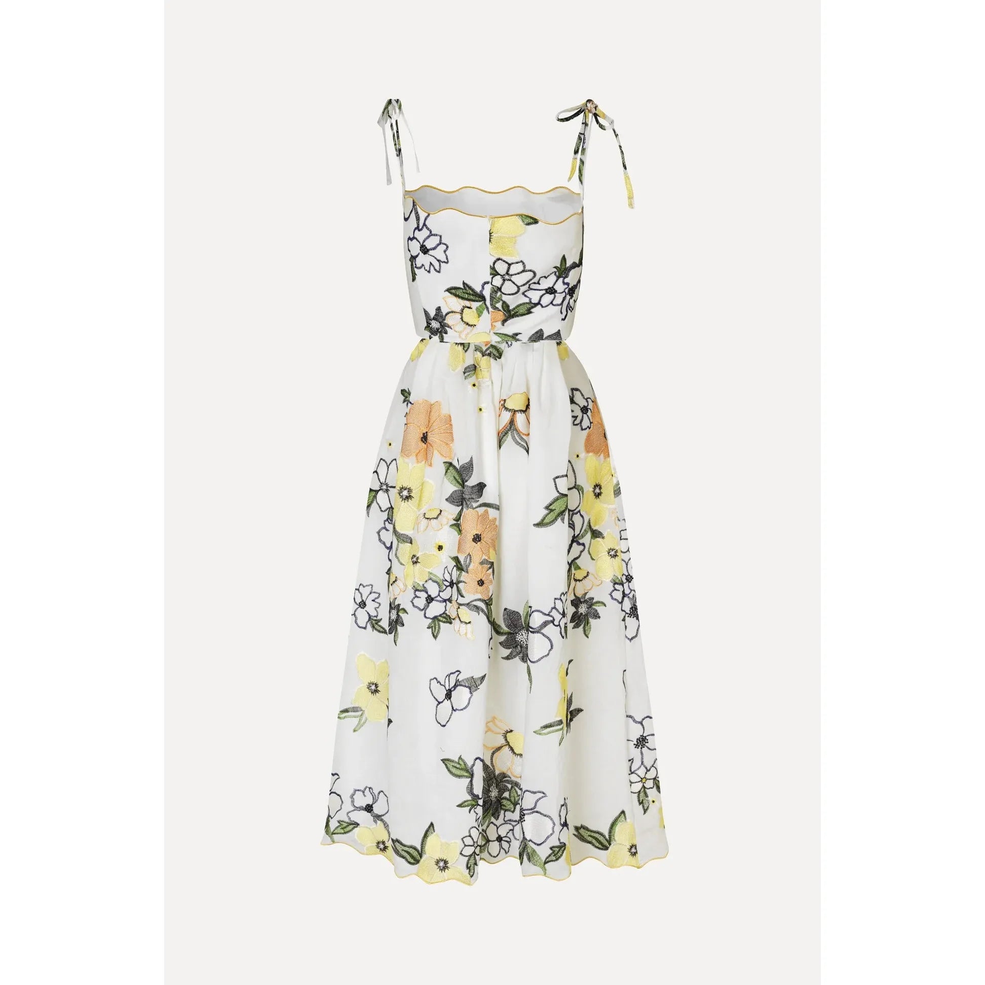 White Smoke Stine Goya Scalloped Cut Out Dress - Wild Flowers Embroidery