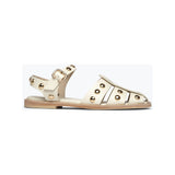 Freda Salvador Sera Fisherman Sandal Dove White Calf with Gold Studs
